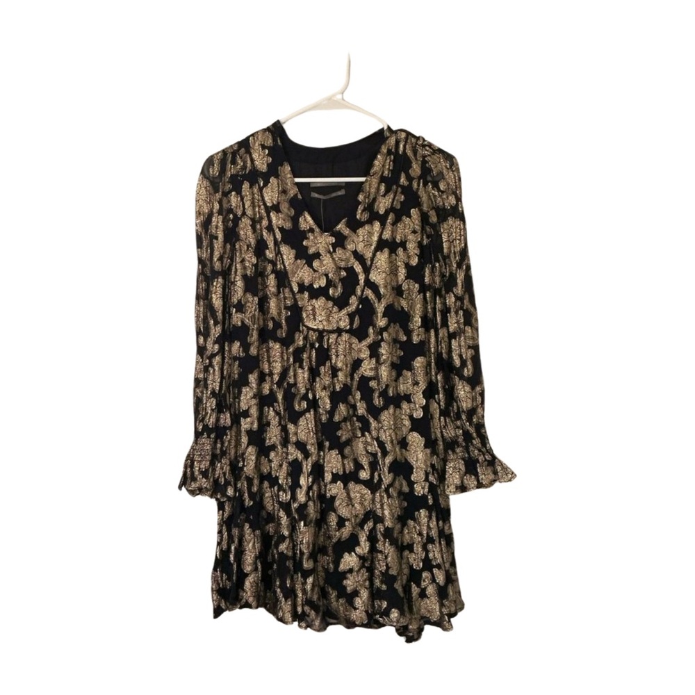 Anthropologie Black And Metallic Gold Tunic Swing Mini Dress